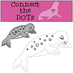 Fototapeten Educational game: Connect the dots. Little cute spotted baby seal © ya_mayka