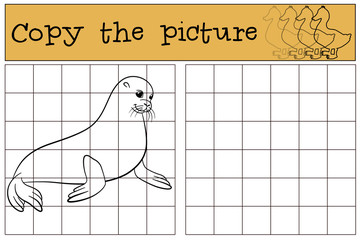 Educational game: Copy the picture. Little cute fur seal.