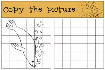 Educational game: Copy the picture. Little cute seal swims.