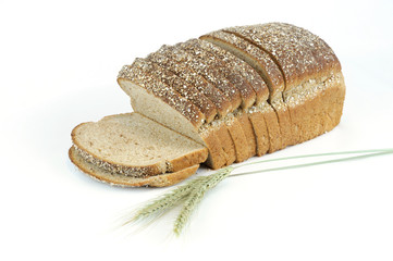whole grain wheat bread and wheat isolated on white background