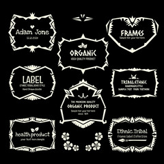 Ethnic Tribal style frame collection in monochrome.