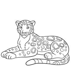 Coloring pages. Cute jaguar smiles.