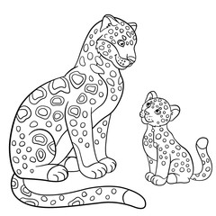 Naklejka premium Coloring pages. Cute jaguar smiles.