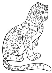 Coloring pages. Cute jaguar smiles.