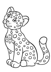 Naklejka premium Coloring pages. Cute jaguar smiles.