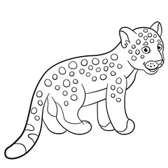 Coloring pages. Cute jaguar smiles.