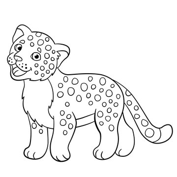 Coloring pages. Cute jaguar smiles.