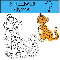 Educational game: Numbers game. Little cute baby jaguar.