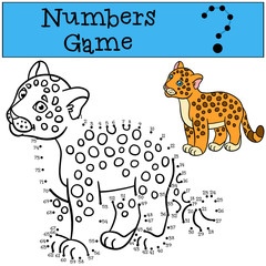 Educational game: Numbers game. Little cute baby jaguar.