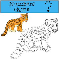 Educational game: Numbers game. Little cute baby jaguar.