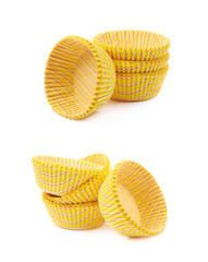 Yellow paper cupcake cup isolated