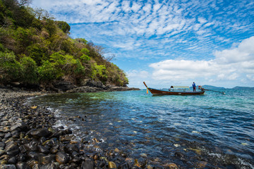 The beautiful landscape of the stone beach of Lipe island of Satun province in southern Thailand.