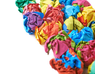 Pile of colorful crumbled paper balls