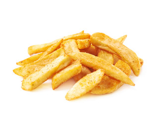 Pile of french fried potato slices isolated