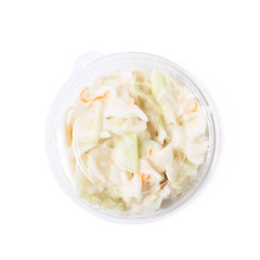 Creamy coleslaw salad in a box isolated
