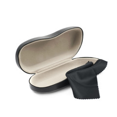 Black leather case for glasses isolated