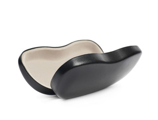 Black leather case for glasses isolated