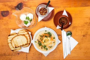 mussels soup and caviar
