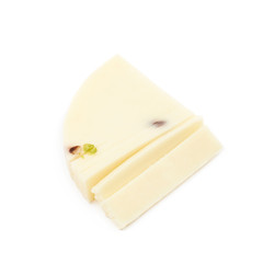 Slice fragment of white cheese isolated