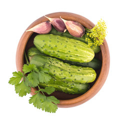 Preparation of cucumbers and greenery is to canning