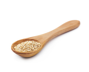 Spoon filled with quinoa seeds isolated