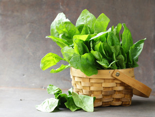 natural organic green spinach on a wooden table © Olga Kriger