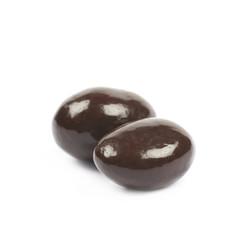 Chocolate coated almond nuts isolated