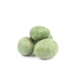 Green wasabi coated peanuts isolated