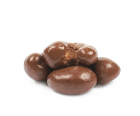 Chocolate coated cashew nuts isolated