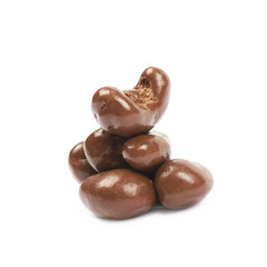 Chocolate coated cashew nuts isolated