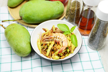 Thai salad, Green mango salad with shrimp, Spice salad