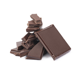 Pile of chocolate bar pieces isolated