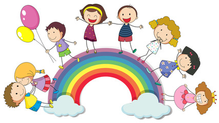 Obraz na płótnie Canvas Children standing on the rainbow