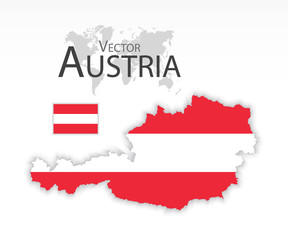 Austria ( Republic of Austria ) ( flag and map ) ( transportation and tourism concept )