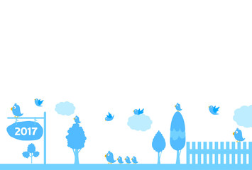 酉　年賀状　青　背景