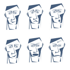 Cartoon man face emoticon set  vector illustration