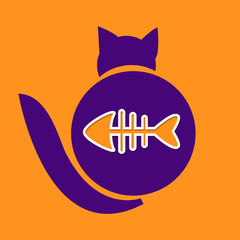 Cat and fish emblem with paper cut effect vector illustration