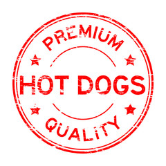 Grunge red premium quality hot dogs rubber stamp