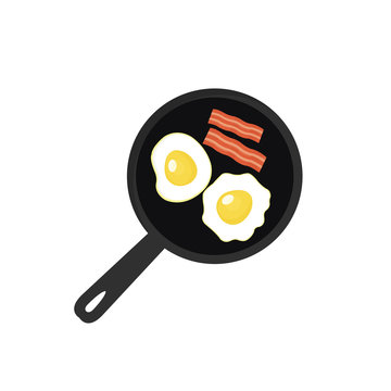 Cooking. Fried Egg, Bacon. Vector