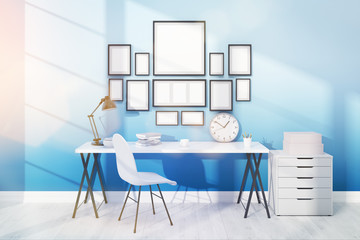 Great work place with posters and table