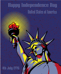 Happy Independence Day 4 July. US holidays concept poster. Vector illustration in retro pop art style.