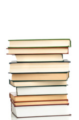 Stack of books on white background