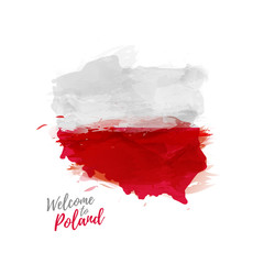 Symbol, poster, print, banner Poland. Map of Poland with the decoration of the national flag. The Polish national flag in watercolor style drawing. Vector
