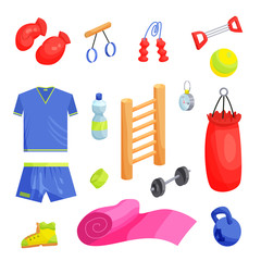 Fitness icons set in cartoon style. Sport set collection isolated vector illustration