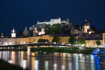 Fototapeta premium A beautiful night view of Salzburg. Austria, Europe.
