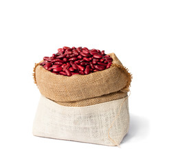 red  kidney beans in the sackcloth bag isolated