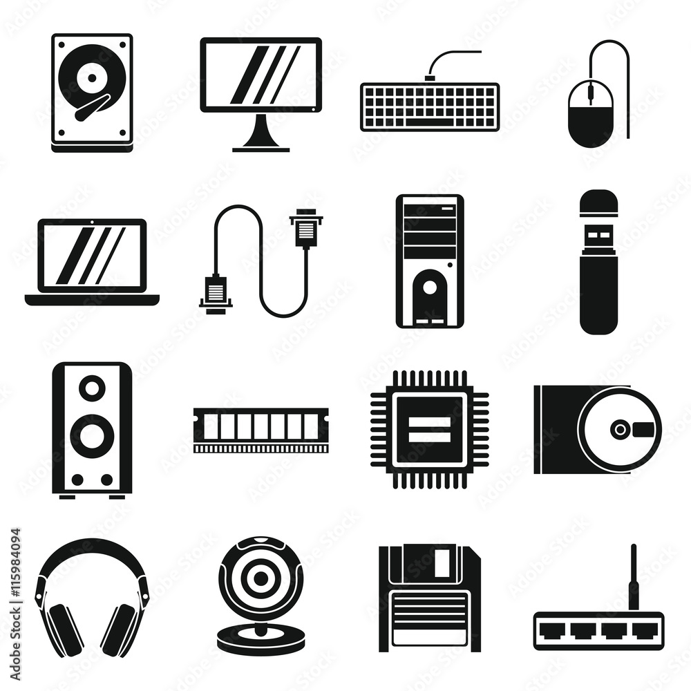 Poster computer icons set in simple style. pc set collection isolated vector illustration