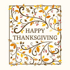 Vector Illustration of an Ornamental Thanksgiving Background Design with Autumnal Leaves and Branches
