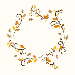 Vector Illustration of an Ornamental Fall Background Design with Autumnal Leaves and Branches