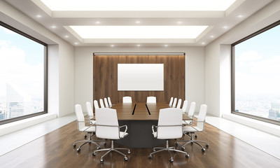 Conference room interior with whiteboard